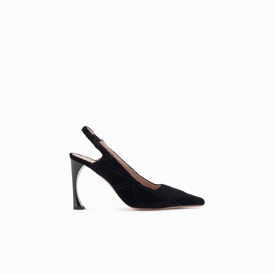 Embossed motif velvet slingback court shoes