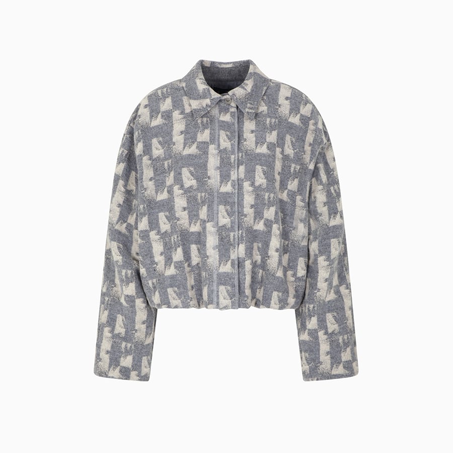 Jacquard wool-blend blouson with an irregular geometric motif