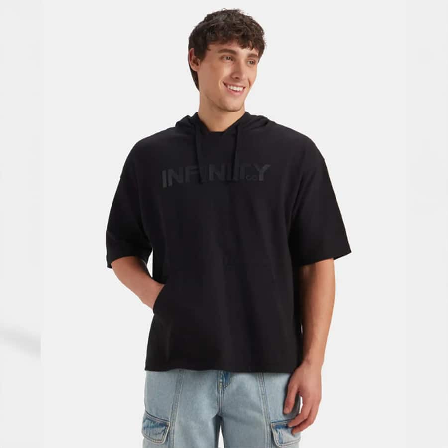 Super Combed Cotton French Terry Oversized Hoodie T-shirt - Black