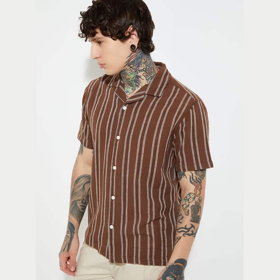 URB_N Men Striped Regular Fit Resort Shirt