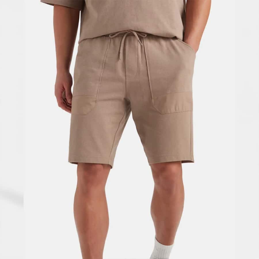 Super Combed Cotton Textured Knit Shorts with Side Pockets - Taupe Grey