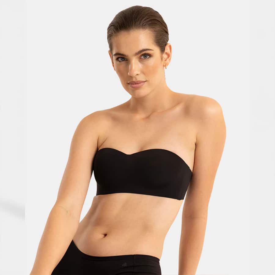 Wirefree Padded Soft Touch Microfiber Elastane Bonded Tech Medium Coverage Strapless Bra with Ultra Grip Band Support - Black