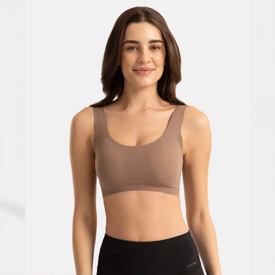 Wirefree Padded Microfiber Elastane Full Coverage Bonded Tech Lounge Bra - Deep Taupe