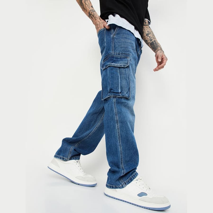 Men Washed Loose Fit Cargo Jeans