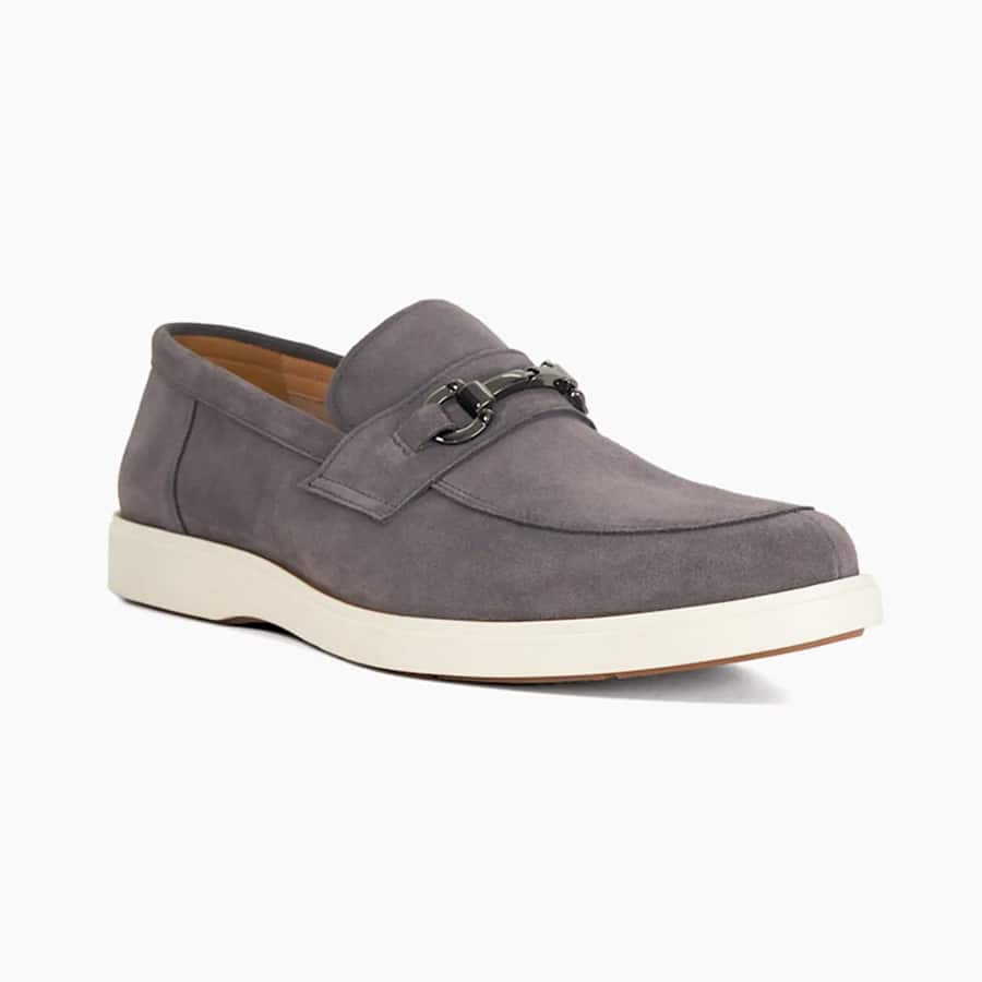 Suede Snaffle Trim Loafers, grey
