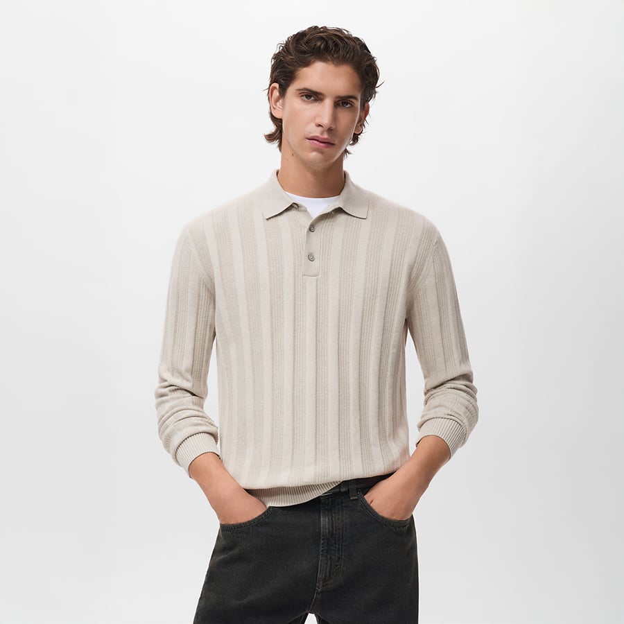 Ribbed knitted polo sweater