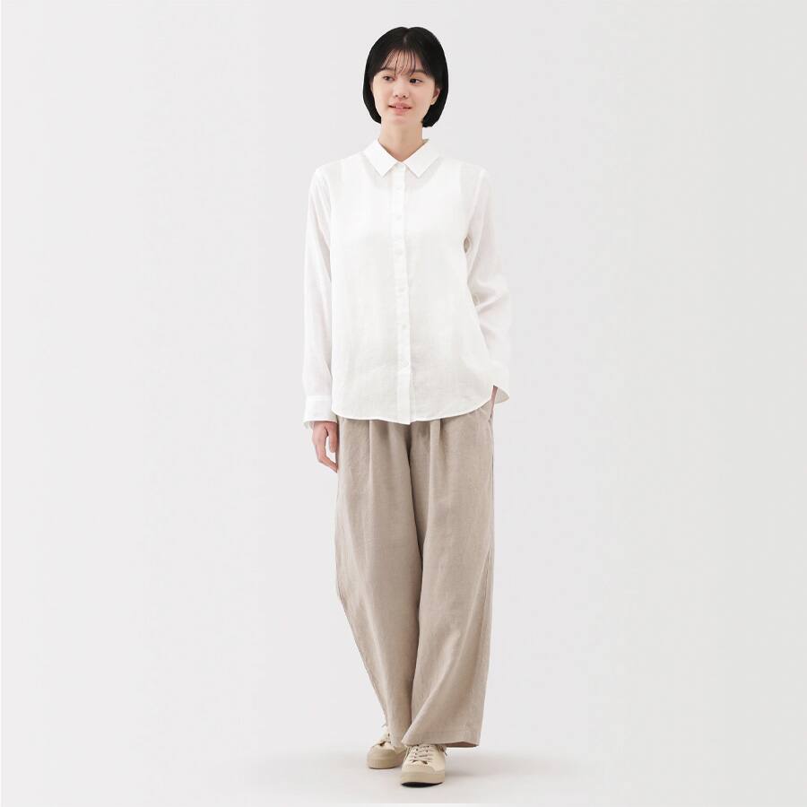 W's Washed linen Regular collar L/S shirt (ASEAN)
