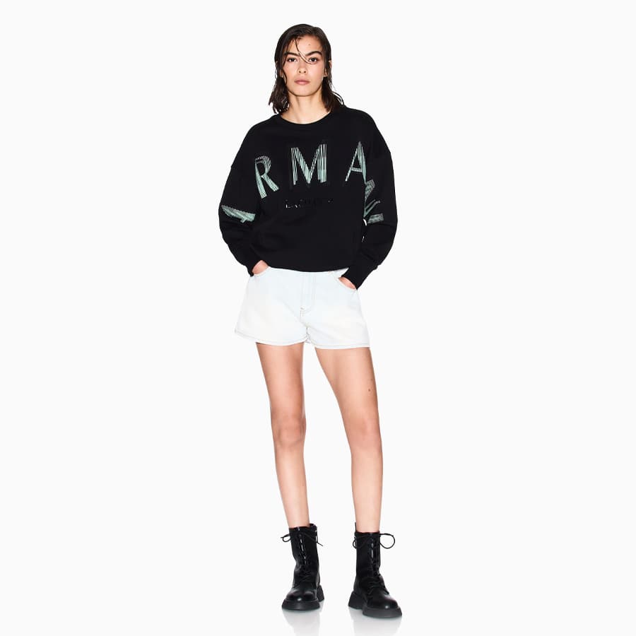 Women's Full Sleeves Logo Sage Marble Print Sweatshirt