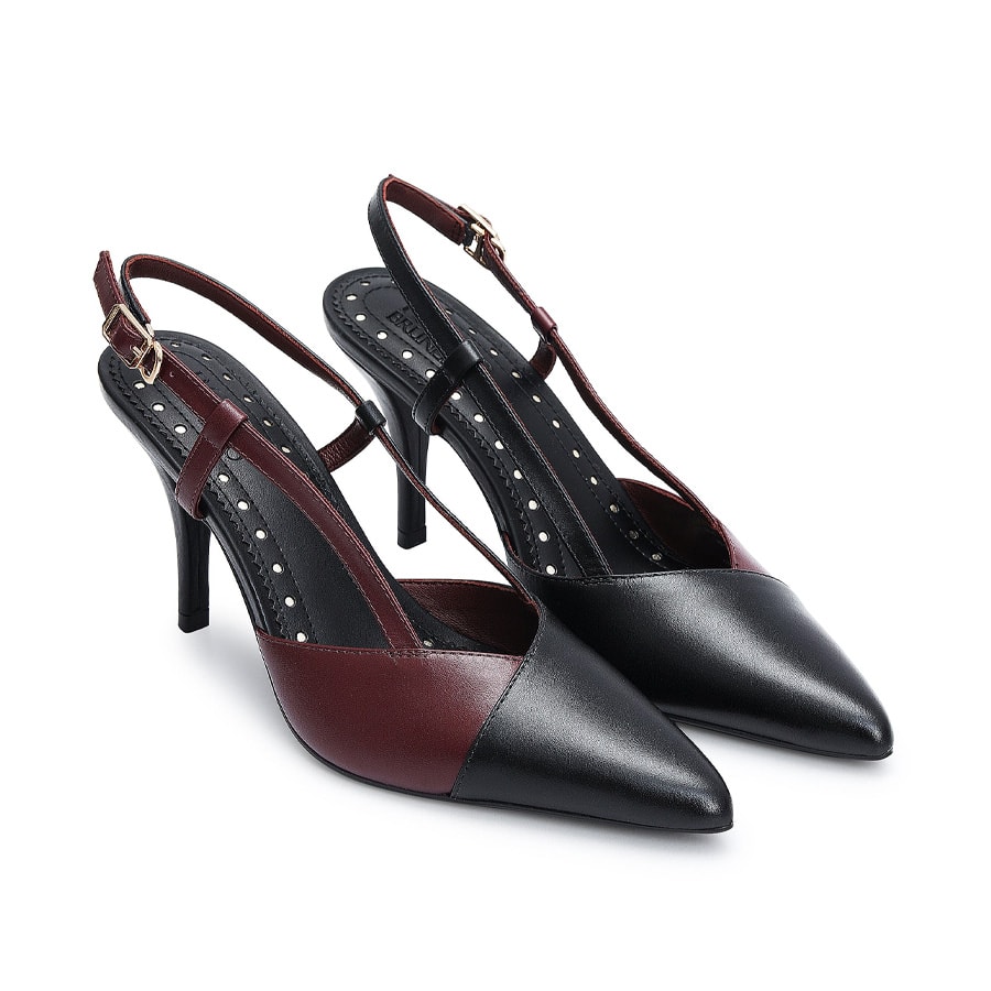 Burgundy & Black Slingback Heels