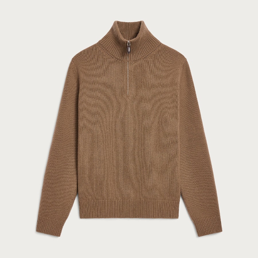 Leather Braiding Half-Zip Cashmere