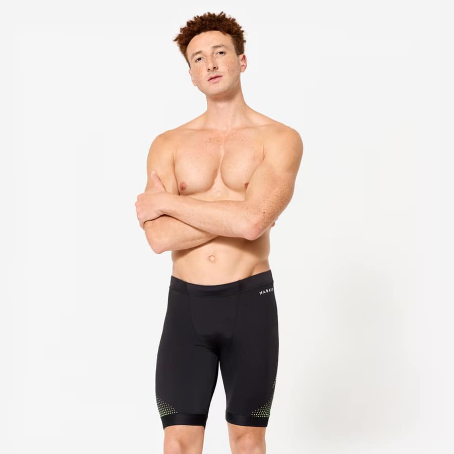 Men's Swimming Jammer 500 Fiti Secure Fit & Durable Black Yellow