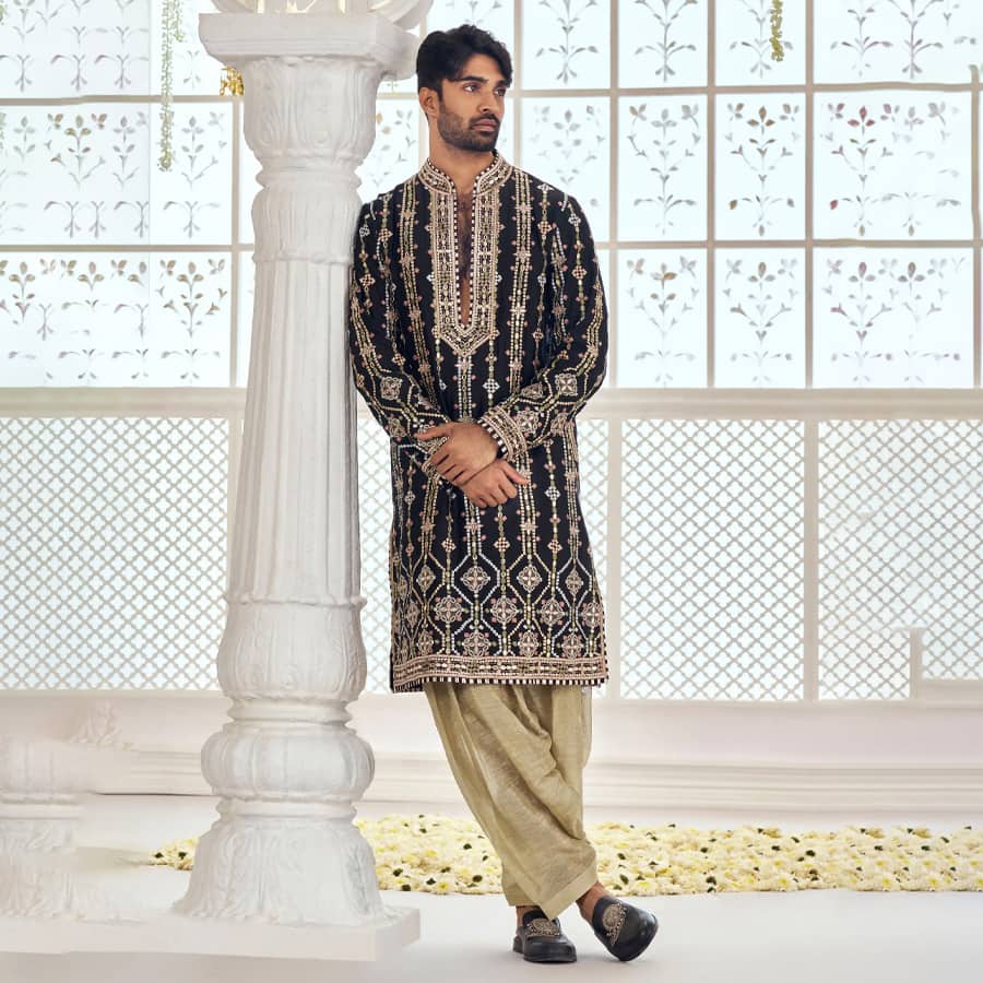 Black Chanderi Kurta