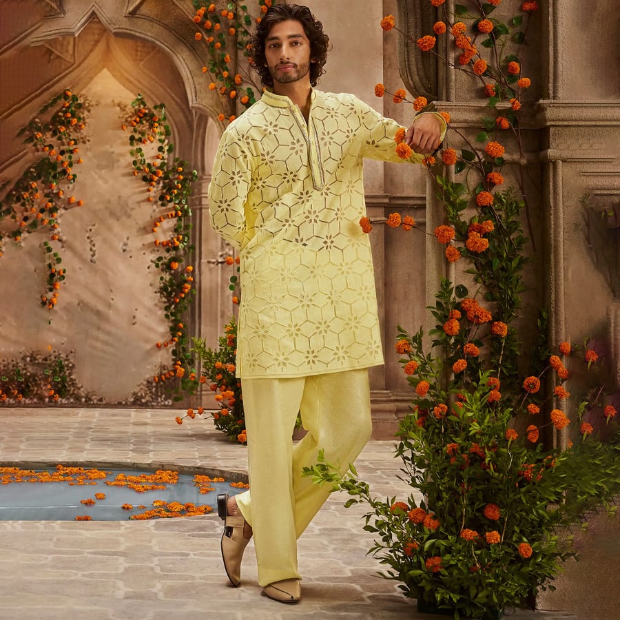 Yellow Khadi Kurta