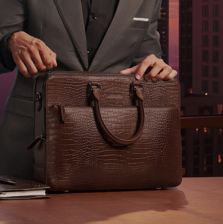 Lapis Bard Mandeville 14 Inch Slim Laptop Bag Brown