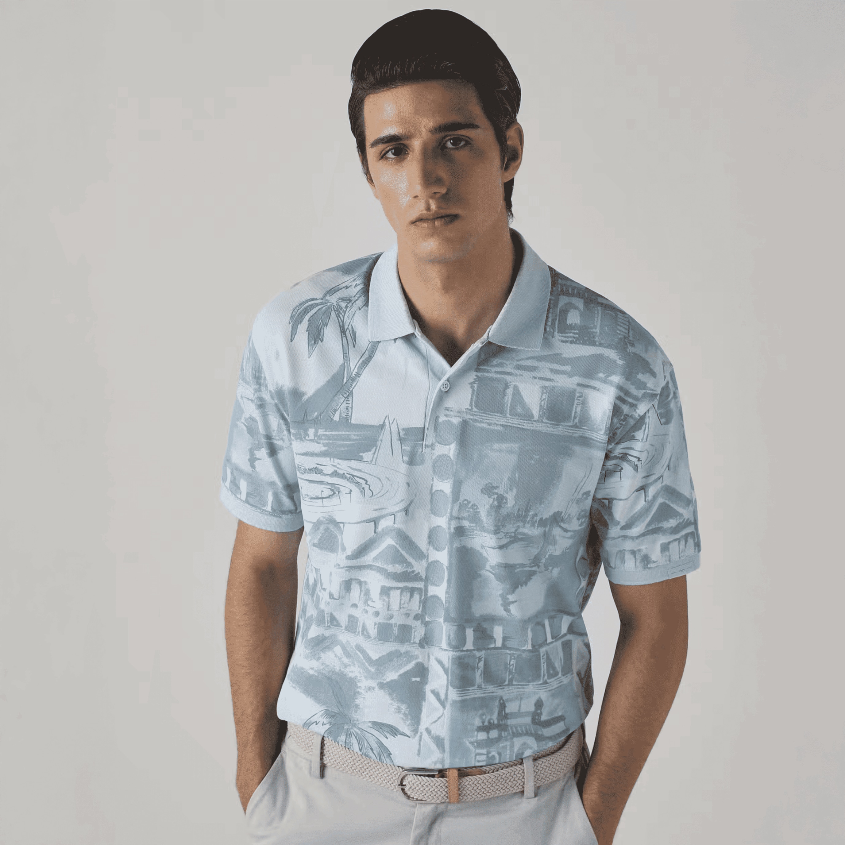Light Blue Mumbai Print Polo