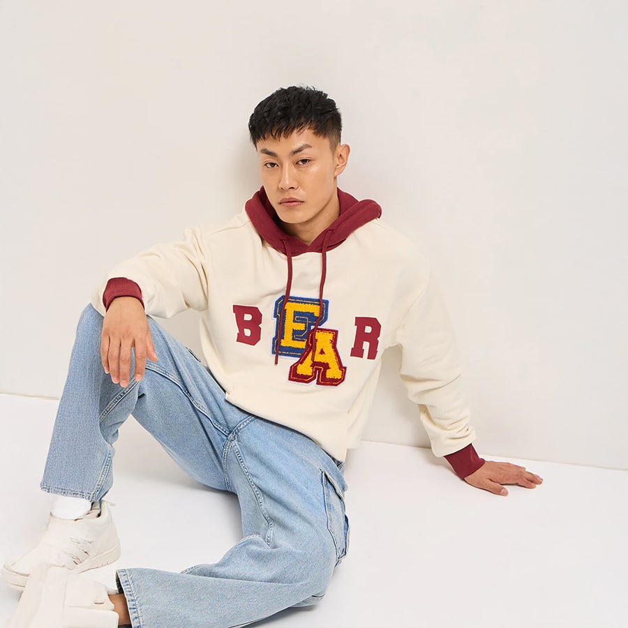 Multicolor Relaxed Fit Hoodie with Chenille Patch Design