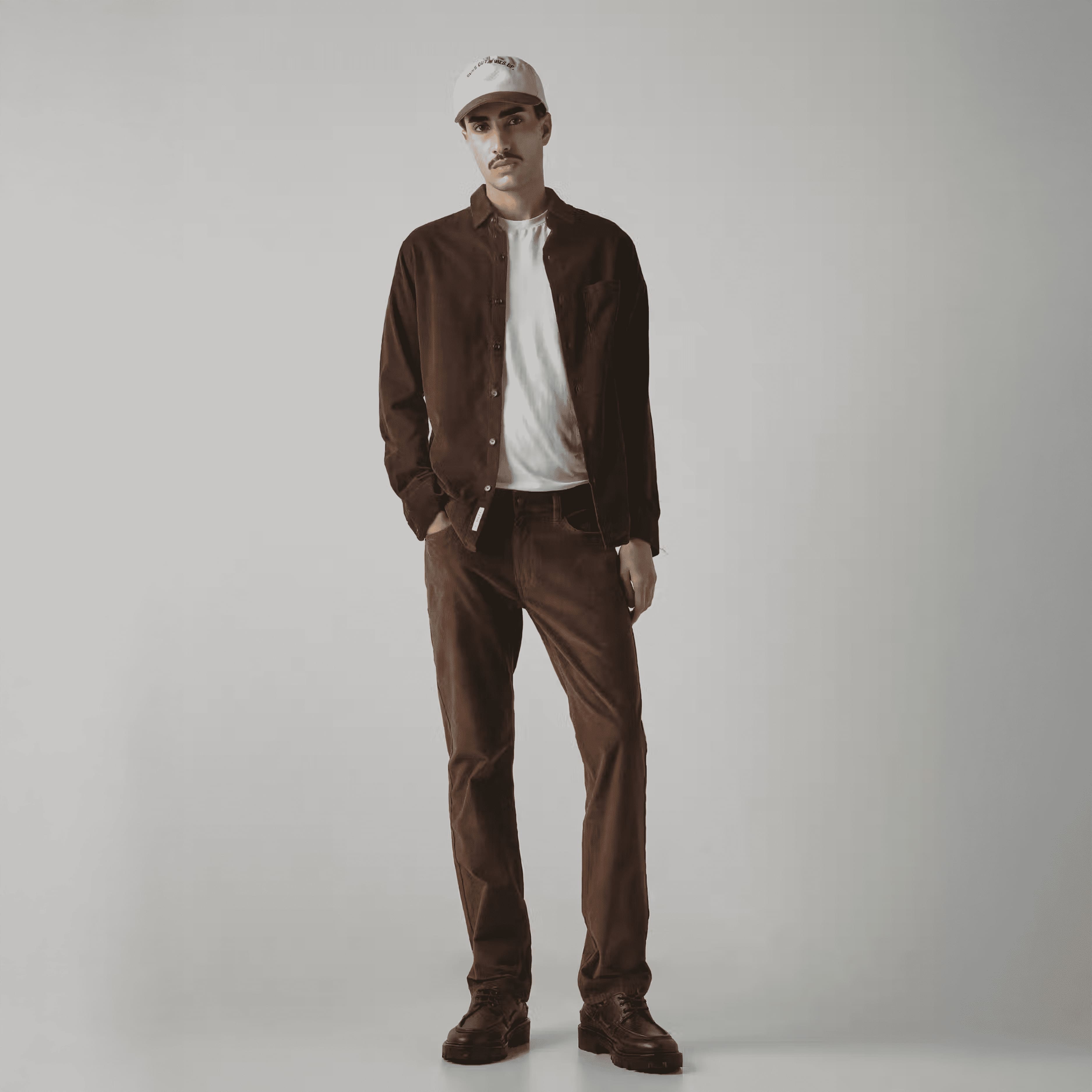 Brown Straight Fit Cotton Trouser