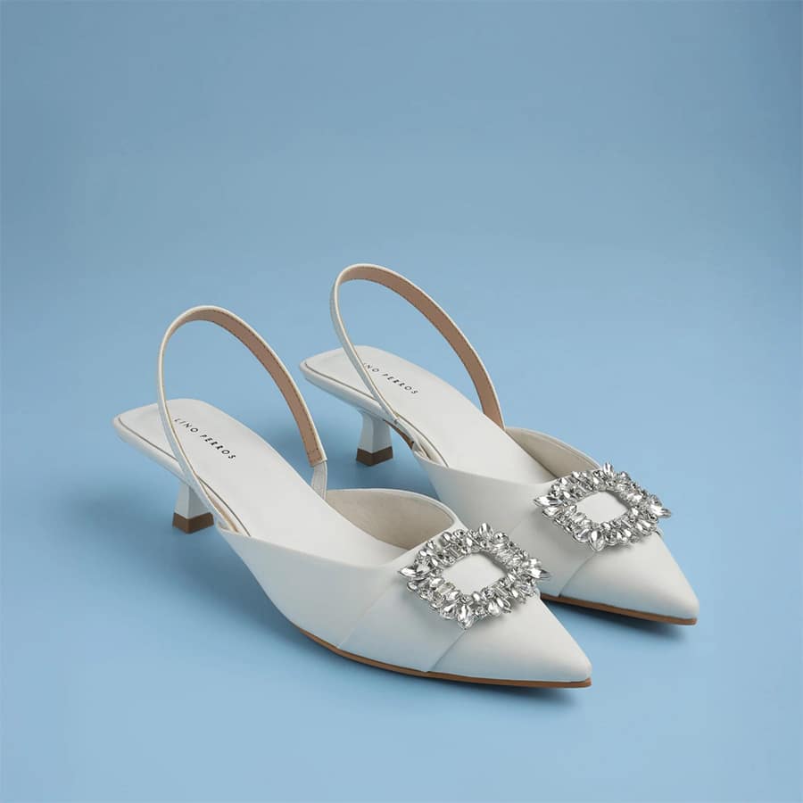 Gaga crystal broach slingback white heel