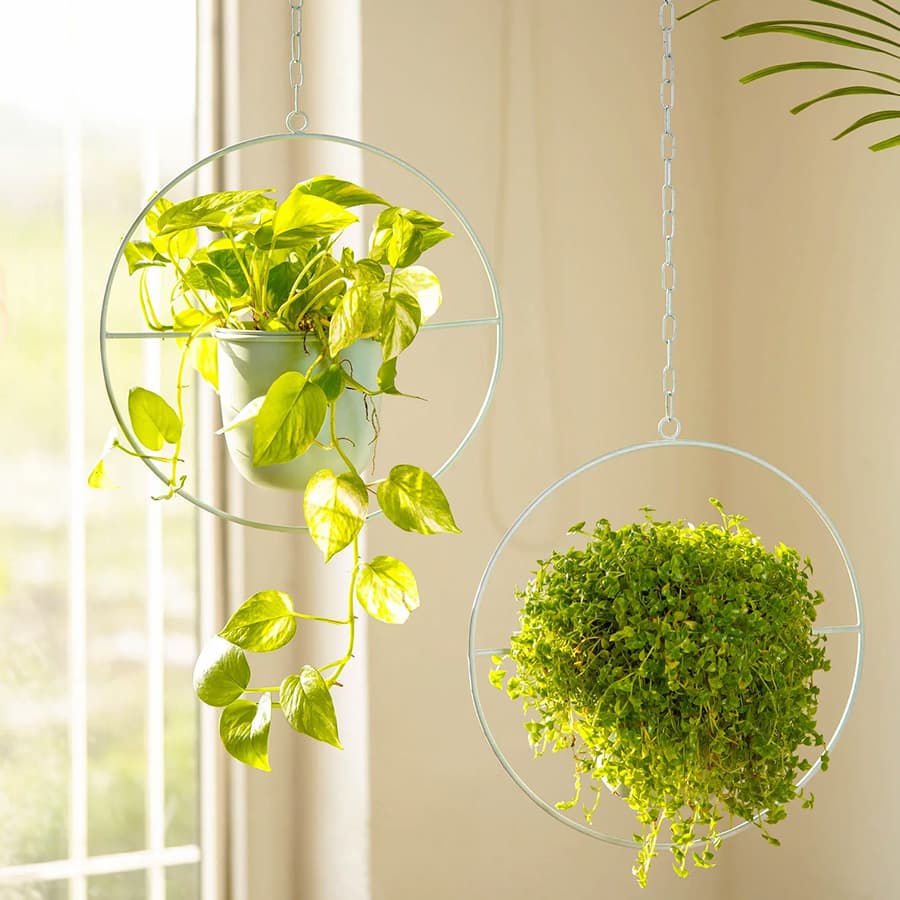 Set of 2 millennial metal hanging planters with round design