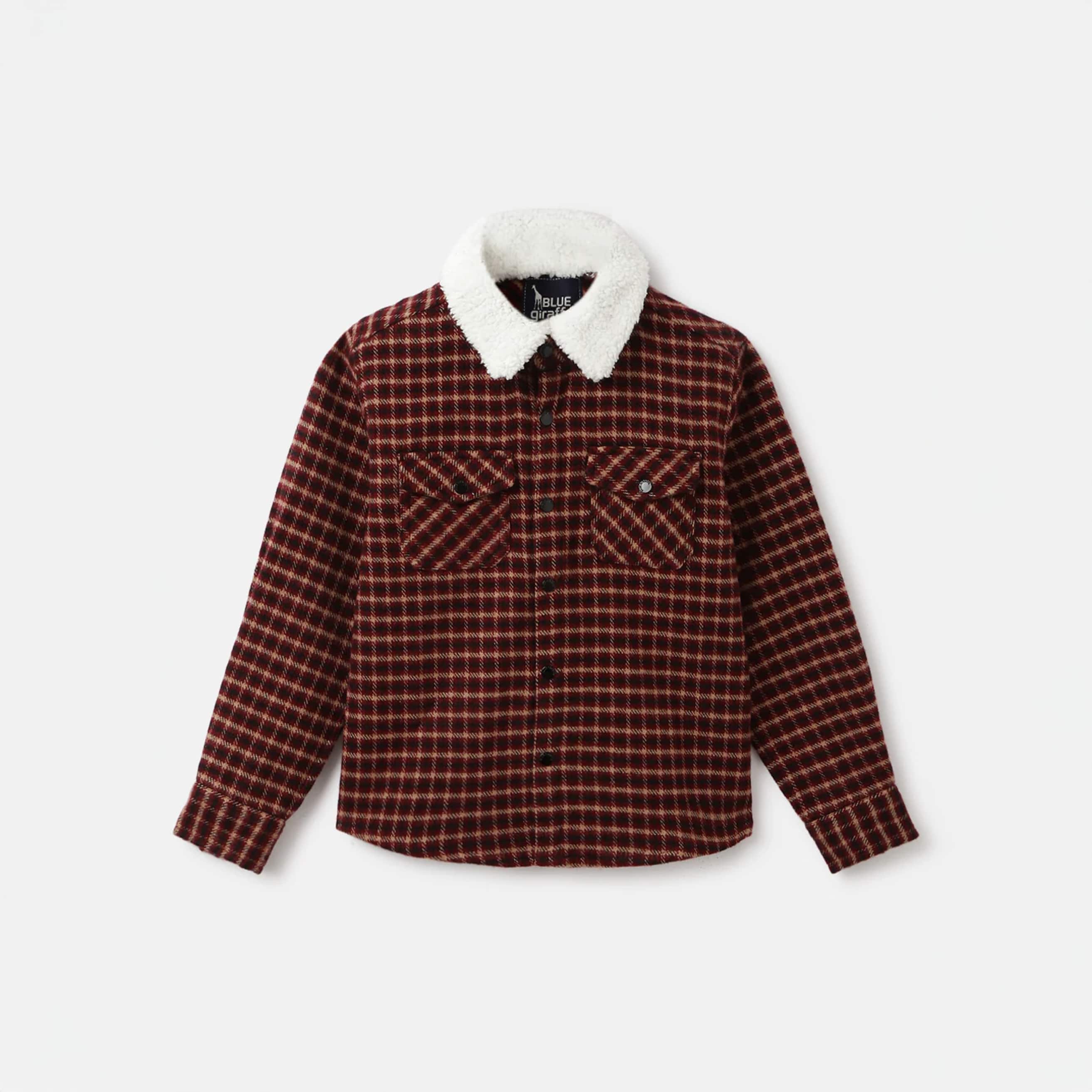 Boys Multi Checked Spread Collar Full Sleeves Shacket