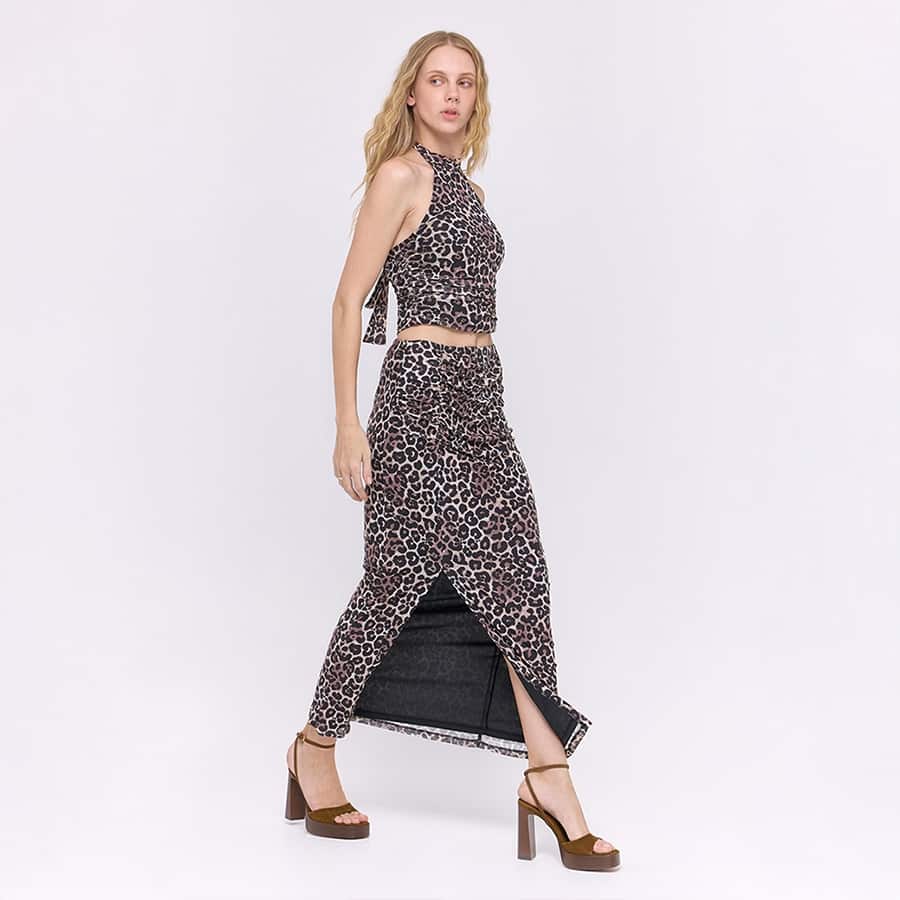 Leopard print midi skirt