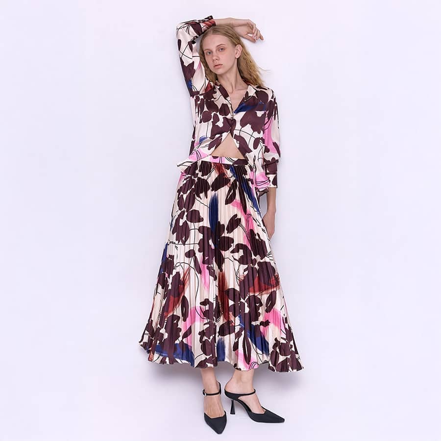Printed satin maxi skirt