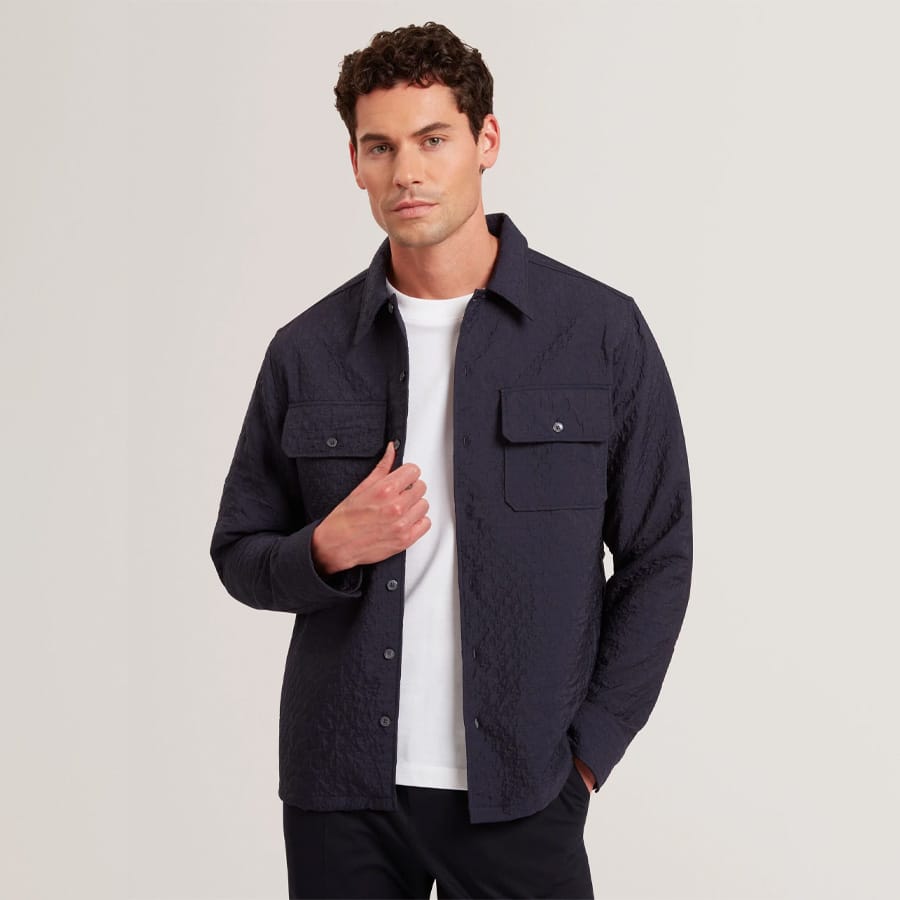 Jacquard texture button-up overshirt