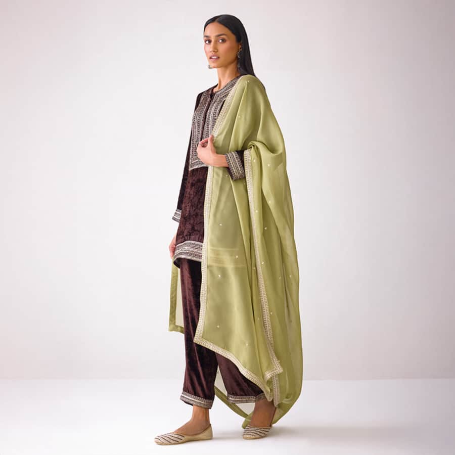 Masakkali Sage Green Organza Drape