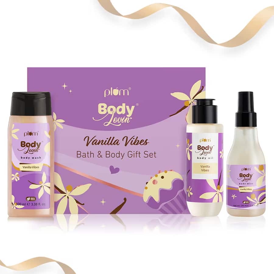 Plum BodyLovin’ Vanilla Vibes bath & body gift set with body wash, body mist & body oil