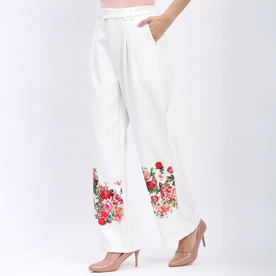 Elegant Floral Straight-Fit Trousers