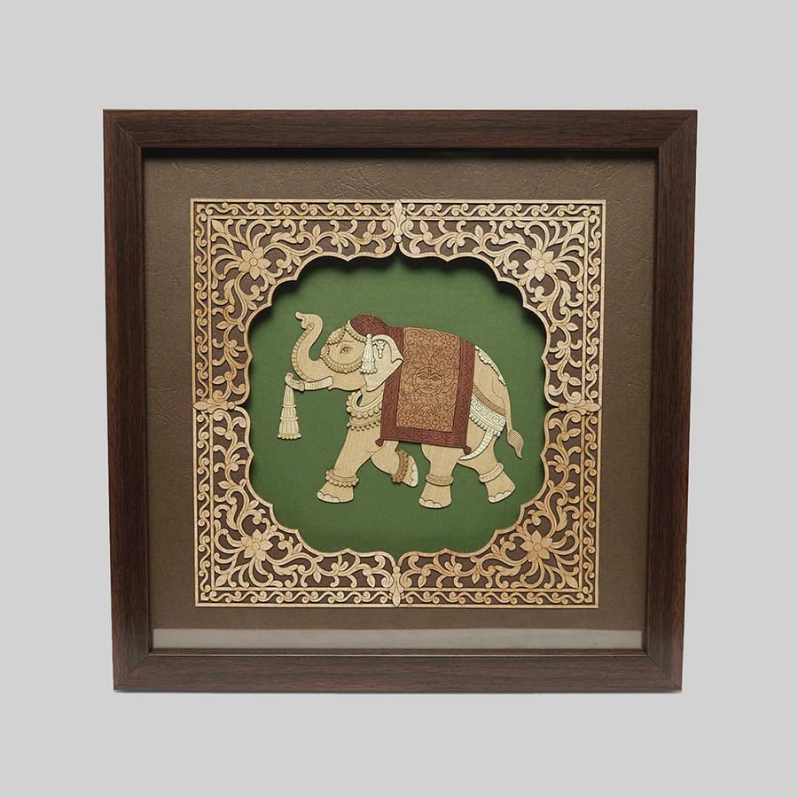 Elephant Wood Art Frame Big 12 in x 12 in