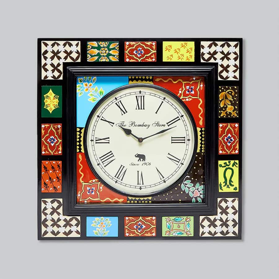 Wooden Handpainted Square Wall Clock