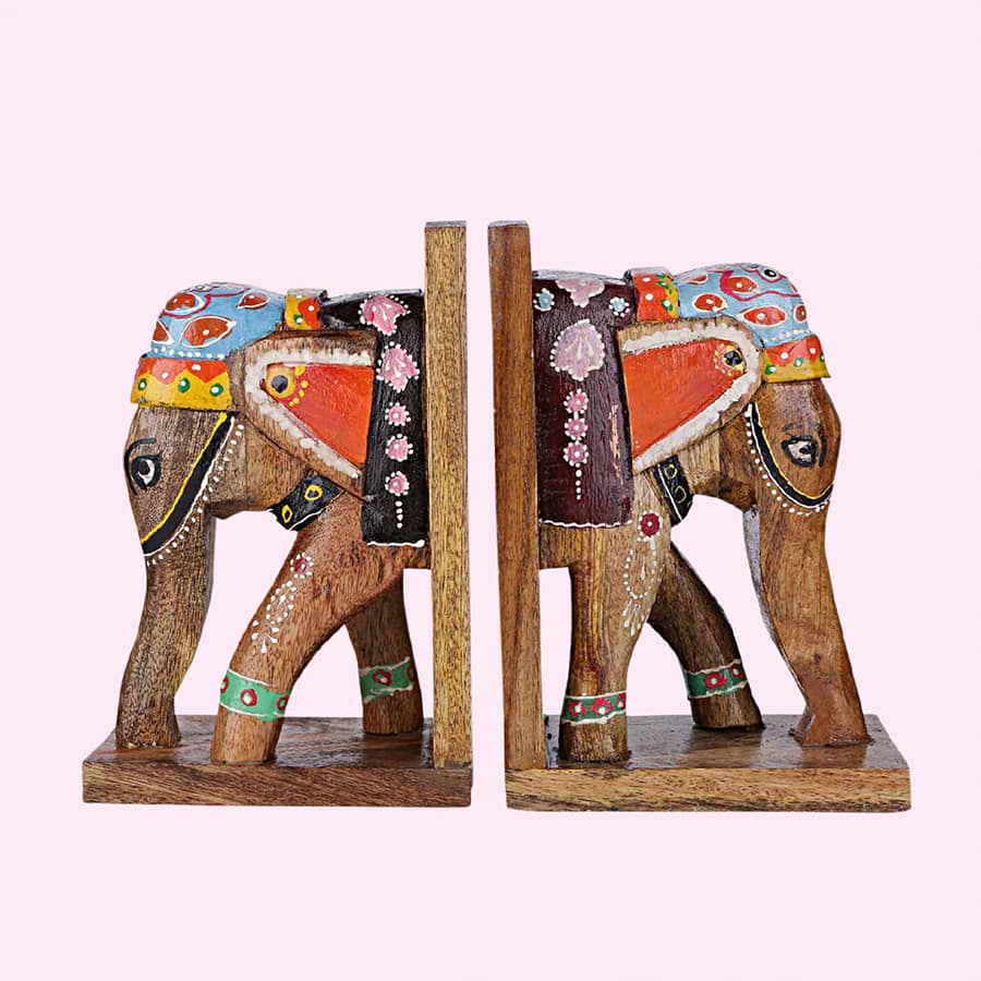 Wooden Elephant Face Bookend