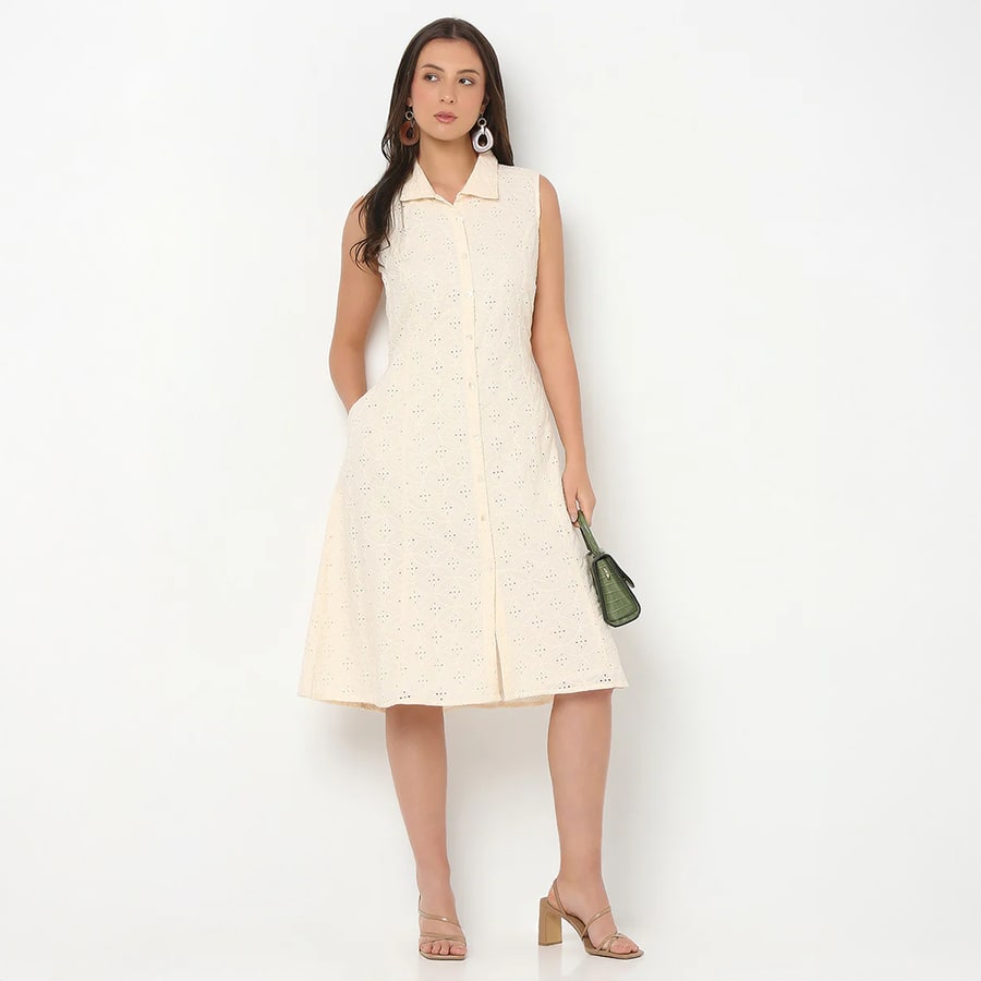 Flare Fit Embroidered Sleeveless Dress