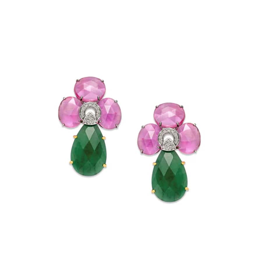 Ruby and Chalcedony Drop Earrings