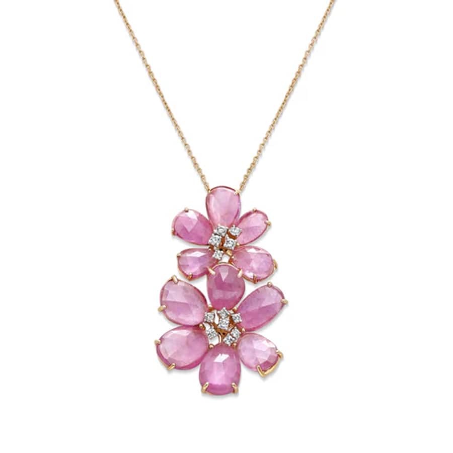 Ruby and Diamond Floral Pendant Necklace