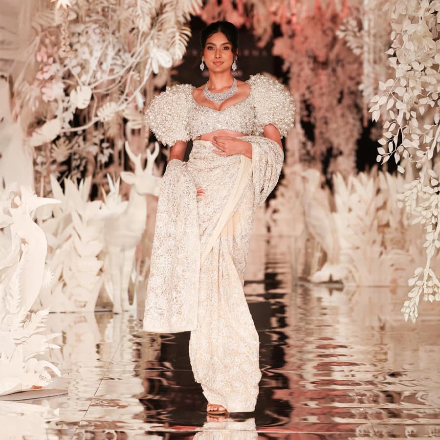Nude Aari Embroidered Saree with Pearl Detailed Blouse
