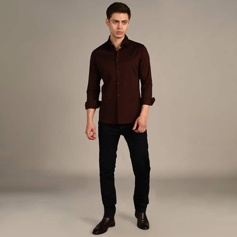 Killer Men Coffee Solid Slim Fit Shirts