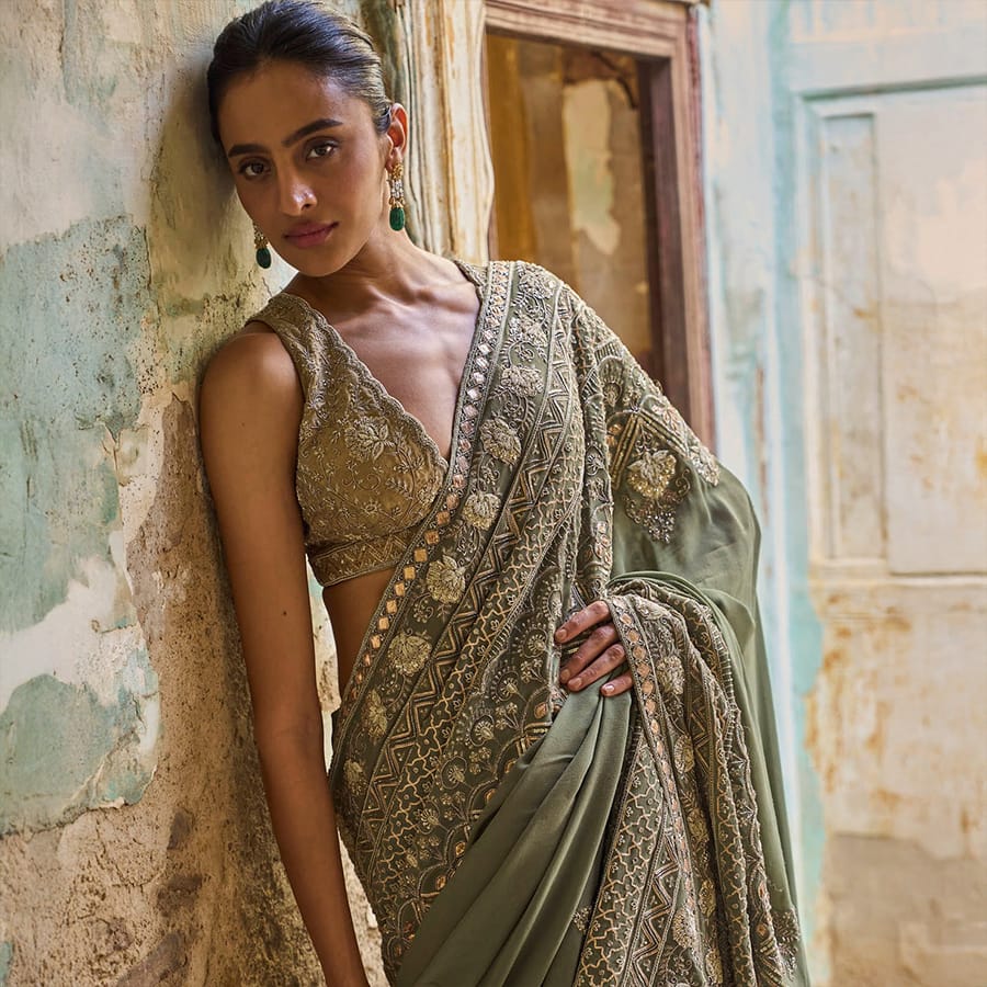 Mint Green Pre-draped Saree