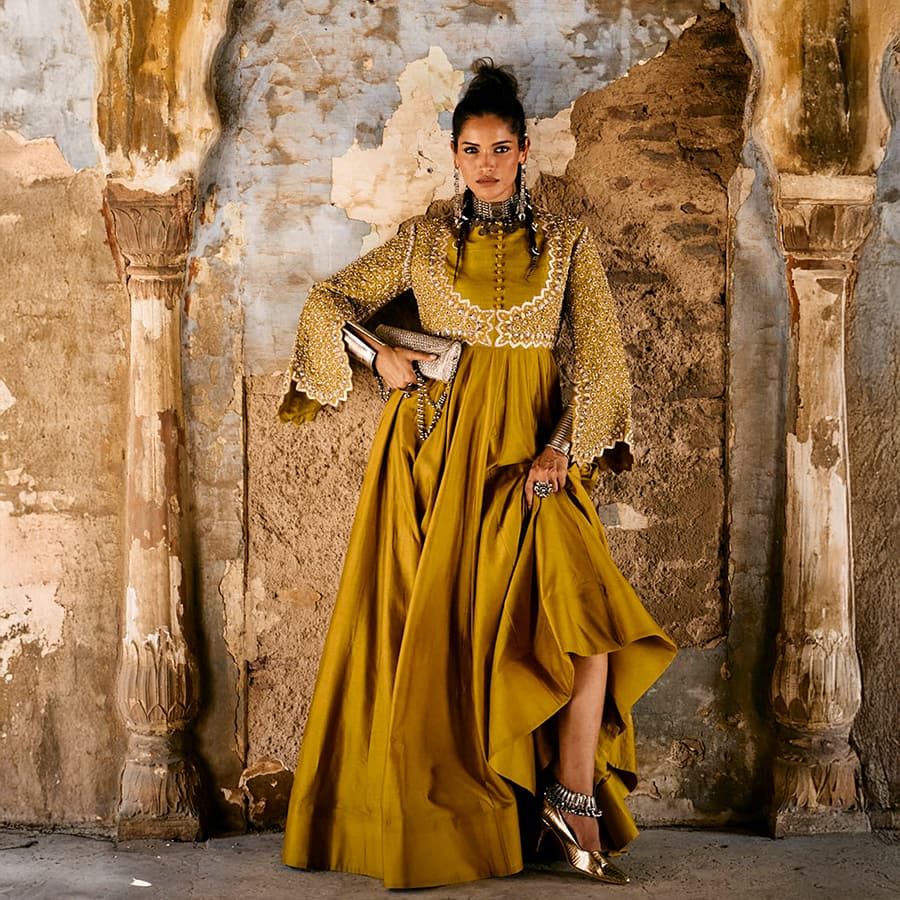 Mustard Anarkali Set