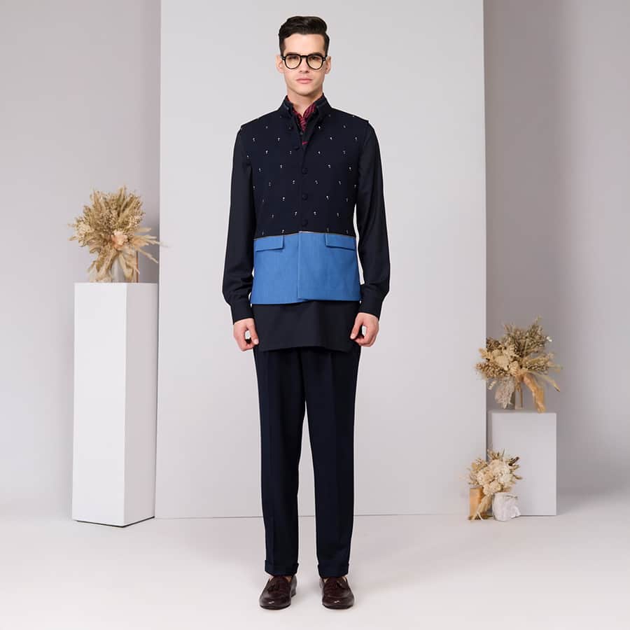 Color-Blocked Waistcoat with Rivet Accents