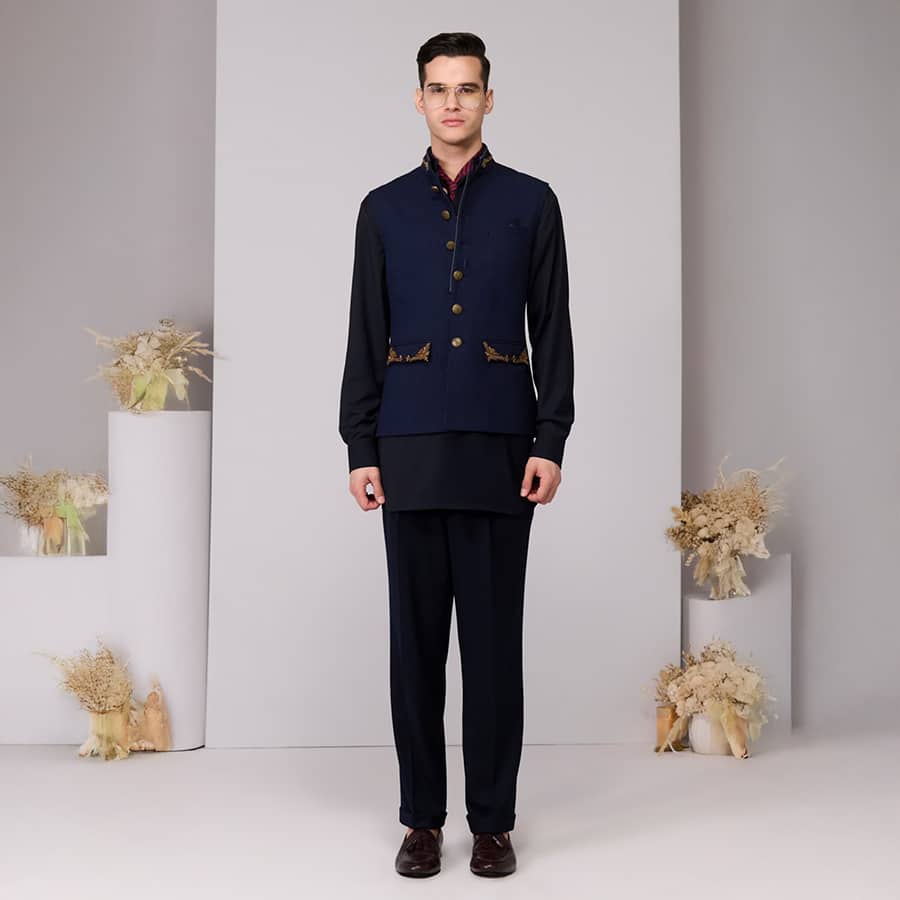 Navy Textured Waistcoat