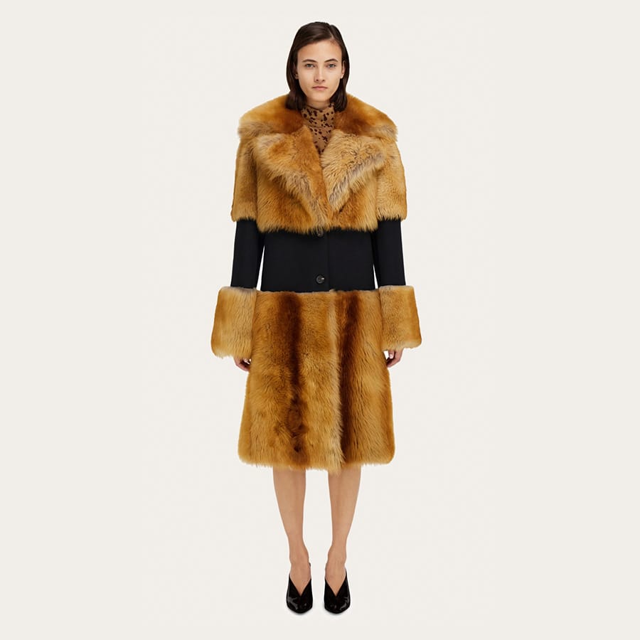 Shearling coat with wool inlay