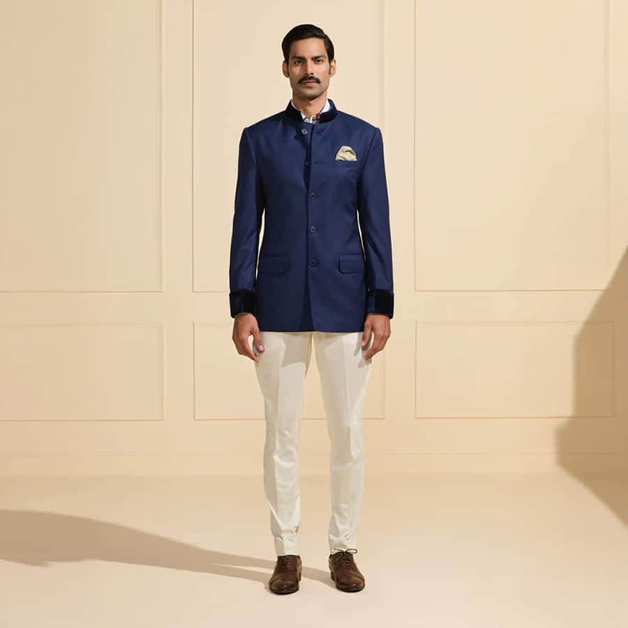 THE NAVY LUXE ELITE BANDHGALA WITH CONTRASTING DETAILS
