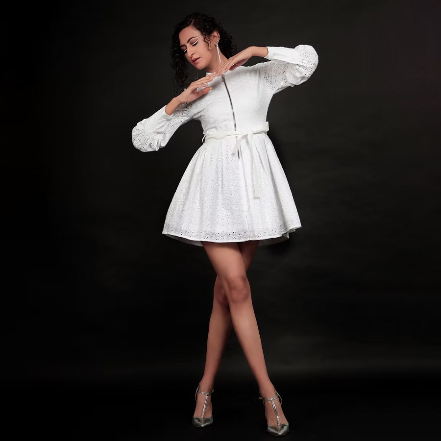 Front Zip Pleated Dress