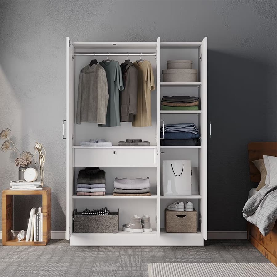 Gingham 3 Door Wardrobe with Drawer, Mirror and 1 Hanging Space