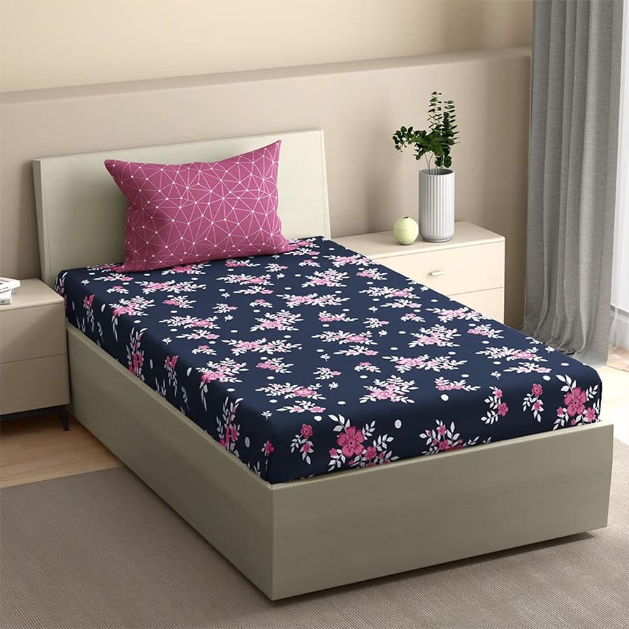 Cotton 160 TC Flat Printed Bedsheet, Paula Single Size (90x60 inches)