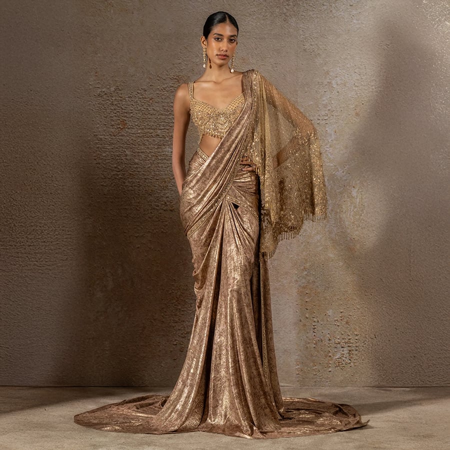 Pre-Draped Saree with Hand Embroidered Pallu