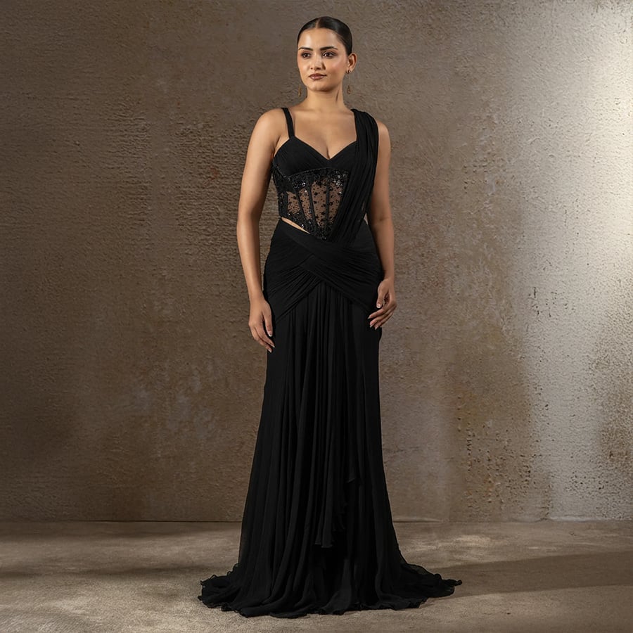 Concept Saree with Sequin Embroidered Corset Belt