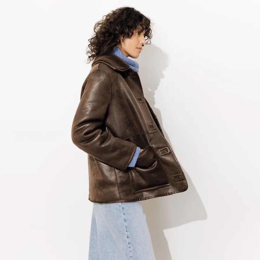 Faux sheepskin jacket - Chestnut brown